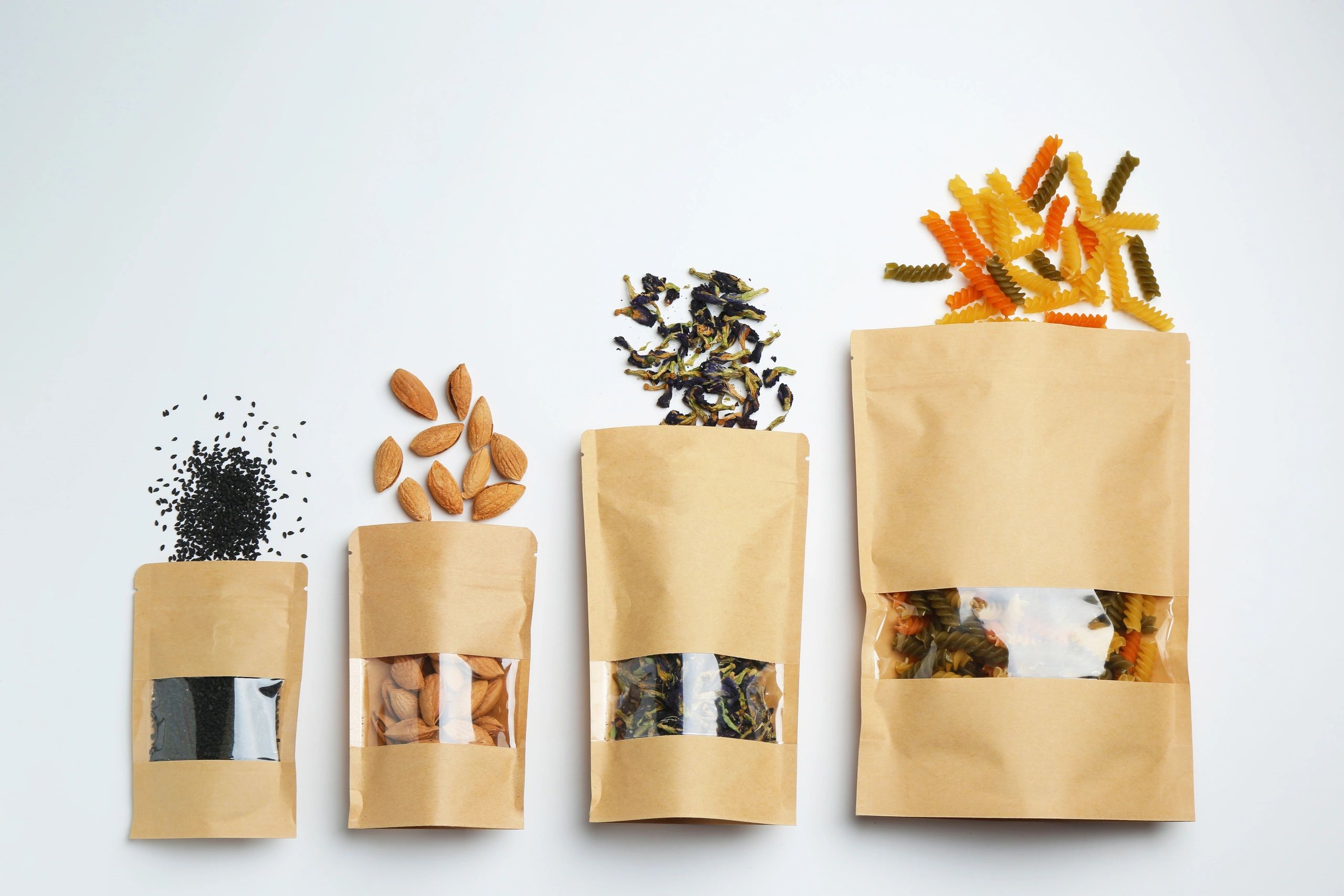 Packaged food products on a light background